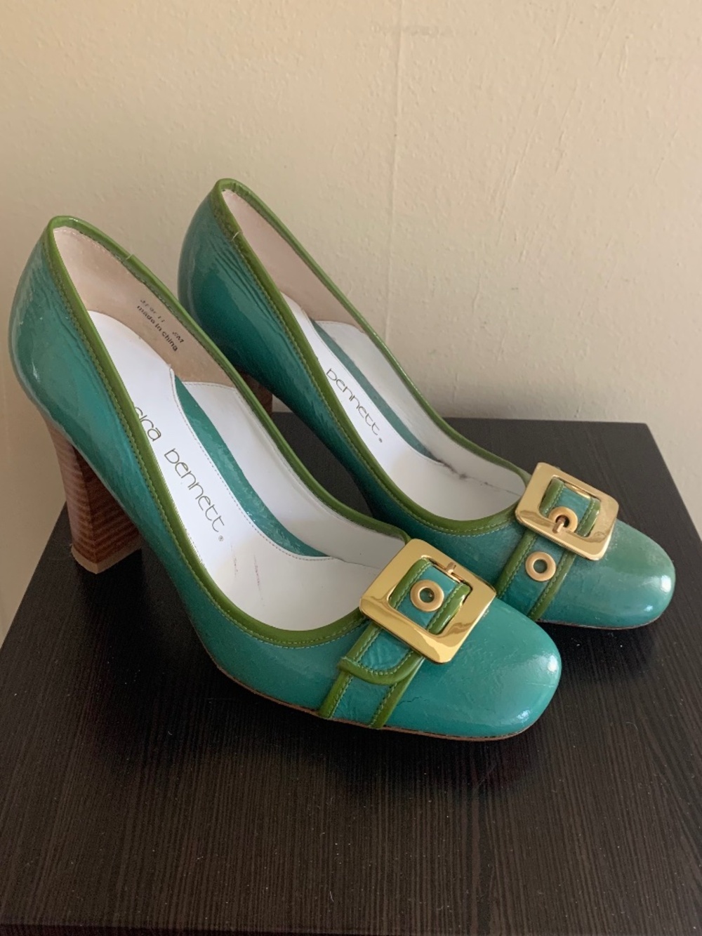 Lime Turquoise Patent Block Heel Buckle Pump (8)